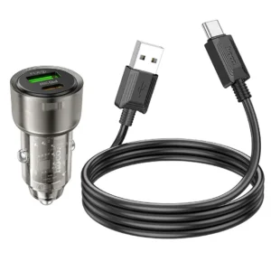HOCO Z52 SPACIOUS PD38W(1C1A) CAR CHARGER SET (TYPE-C) TRANSPARENT BLACK