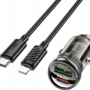 HOCO Z53A VISION PD30W+QC3.0 CAR CHARGER SET (C TO IP) TRANSPARENT BLACK