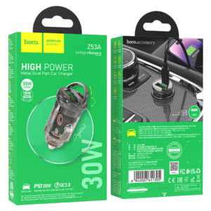 HOCO Z53A VISION PD30W+QC3.0 CAR CHARGER SET (C TO IP) TRANSPARENT BLACK
