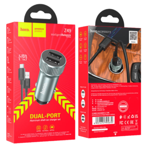 HOCO Z49 LEVEL DUAL PORT CAR CHARGER SET (IP) METAL GRAY