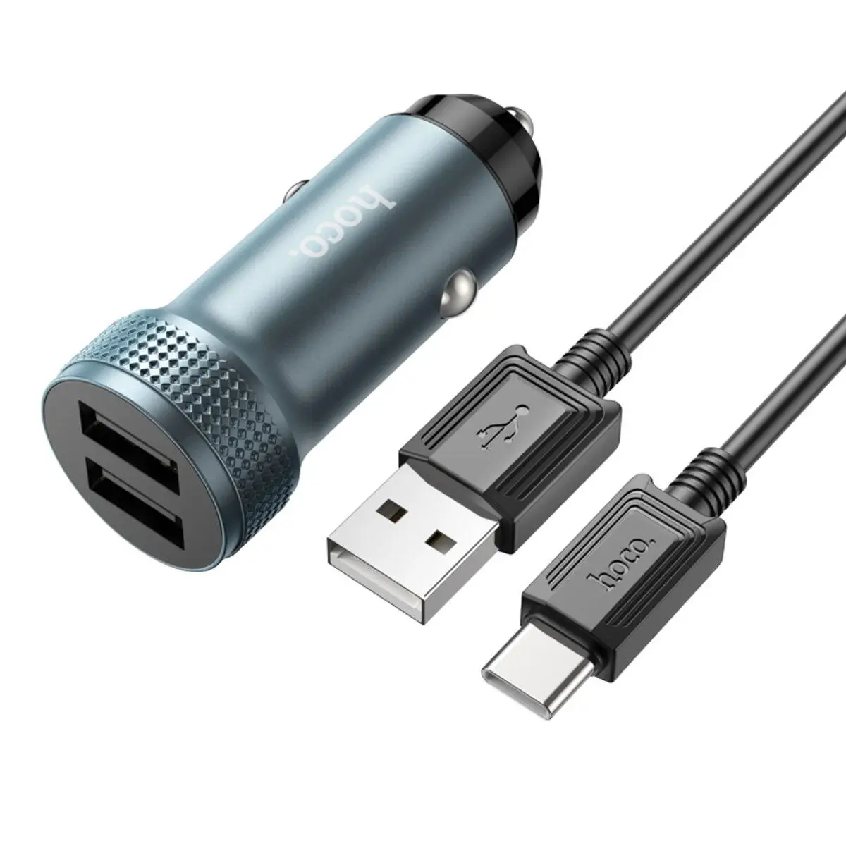 HOCO Z49 LEVEL DUAL PORT CAR CHARGER SET (IP) METAL GRAY