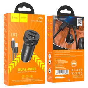 HOCO Z49 LEVEL DUAL PORT CAR CHARGER SET (IP) BLACK