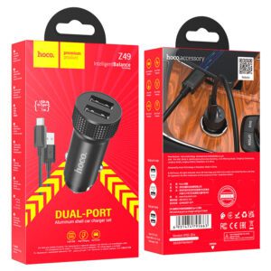 HOCO Z49 LEVEL DUAL PORT CAR CHARGER SET (TYPE-C) BLACK