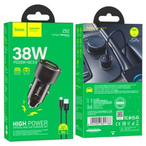 HOCO Z52 SPACIOUS PD38W(1C1A) CAR CHARGER SET (TYPE-C) TRANSPARENT BLACK