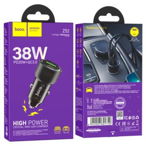 HOCO Z52 SPACIOUS PD38W(1C1A) CAR CHARGER TRANSPARENT BLACK