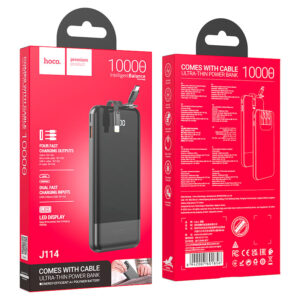 HOCO J114  POWER BANK WITH CABLE AND DIGITAL DISPLAY 10000MAH BLACK