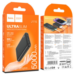 HOCO J115 ULTRASLIM MINI SIZE POWER BANK 5000MAH BLACK