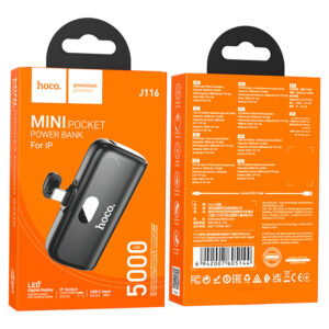 HOCO J116 MINI POCKET POWER BANK POR IPHONE 5000MAH BLACK