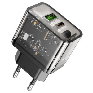 HOCO N34 DAZZLING DUAL-PORT PD20W+QC3.0 CHARGER EU TRANSPARENT BLACK