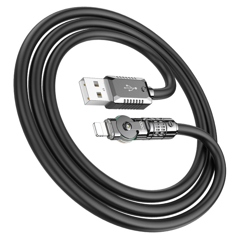 HOCO U118 LIGHTING TRIUMPH 100W ROTATING CHARGING DATA CABLE BLACK