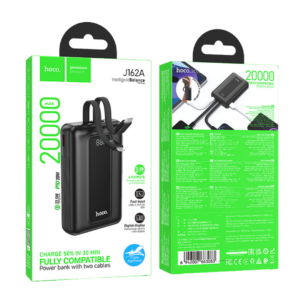 HOCO J162A PD20W+22.5W FULLY COMPATIBLE POWER BANK WITH TWO CABLES(20,000mAh) BLACK