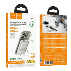 HOCO Q43 PD20W CLEVER DUAL POWER BANK WITH CABLE+WATCH CHARGER+HOLDER(10,000mAh) SILVER