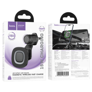HOCO HW30 CROWN MAGNETIC WIRELESS CHARGING CAR HOLDER (AIR OUTLET) BLACK METAL GRAY