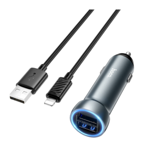 HOCO Z54 PROSPEROUS DUAL-PORT CAR CHARGER SET (IP) METAL GRAY