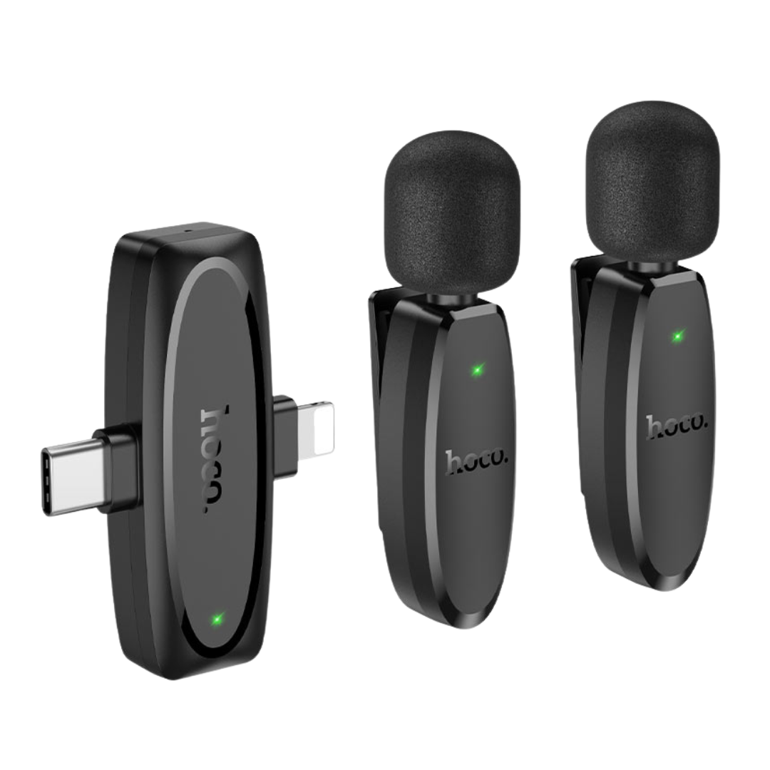 HOCO L15 DUAL-MIC CLIP-ON WIRELESS DIGITAL MICROPHONE (IP/TYPE-C) BLACK