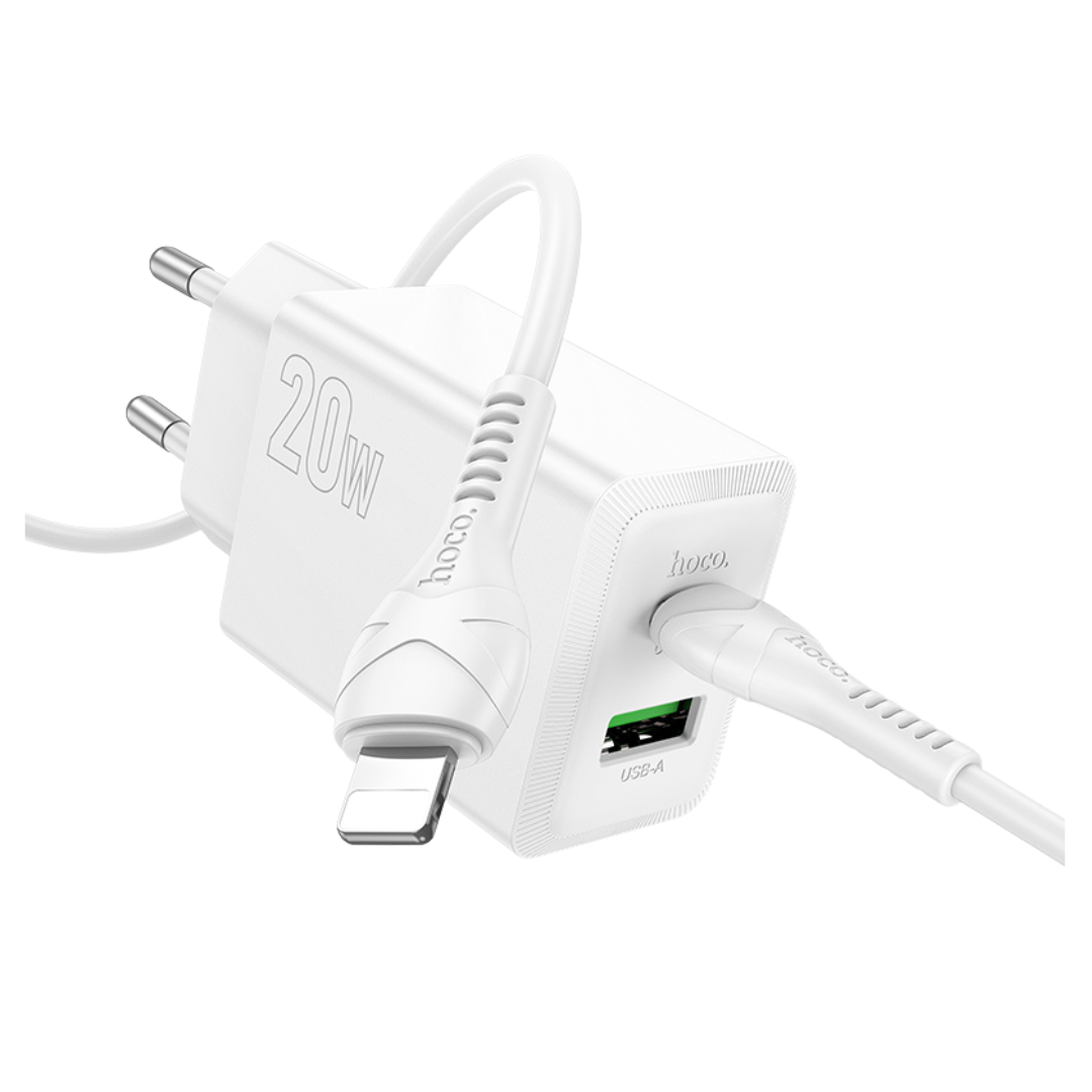 HOCO N69 NUEVO PD20W+QC3.0 CHARGER SET (C to IP)(EU) WHITE
