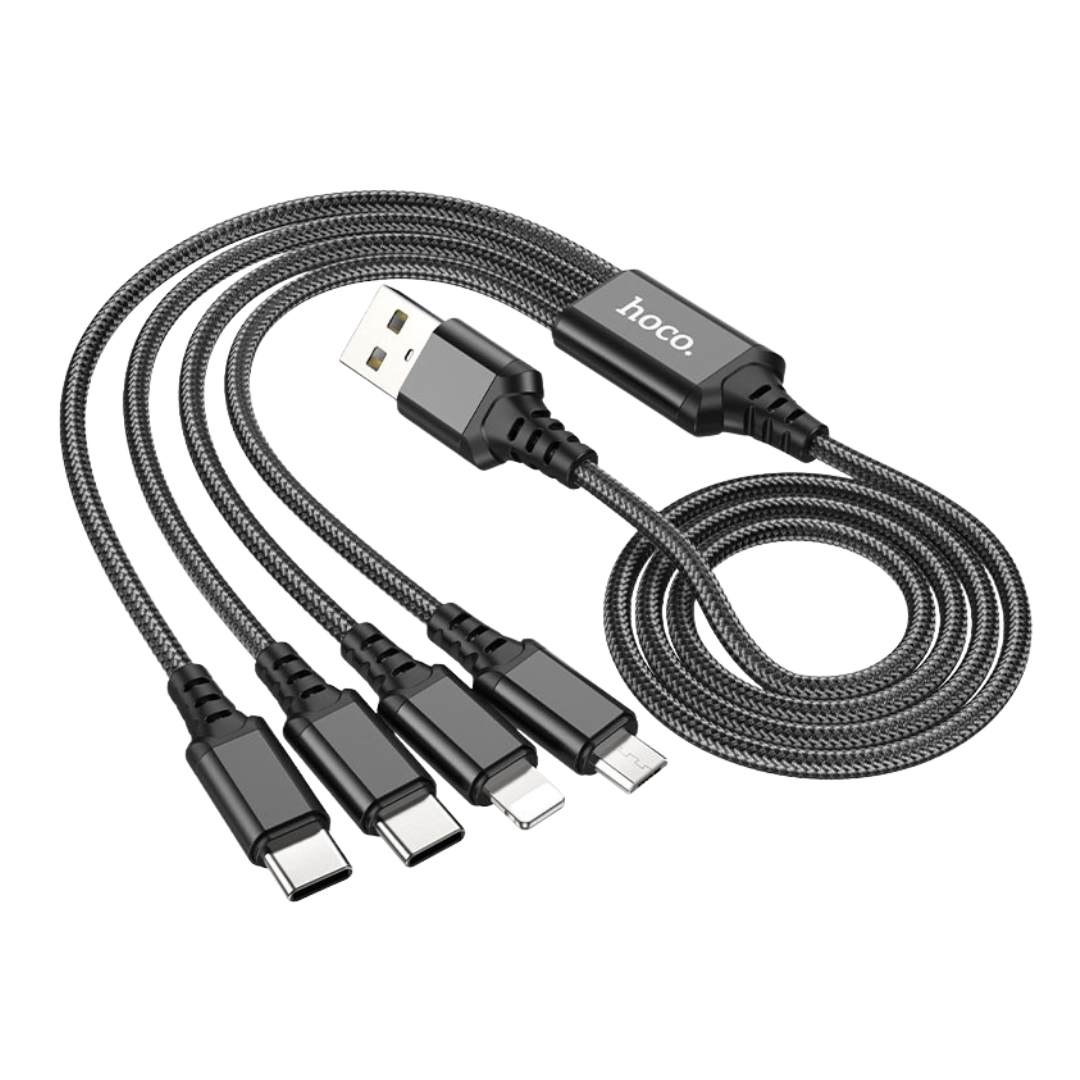 HOCO X76 4-in-1 SUPER CHARGING CABLE (Type-C+Type-C+iP+Micro) BLACK