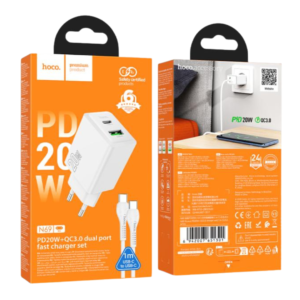HOCO N69 NUEVO PD20W+QC3.0 CHARGER SET(C to C)(EU) WHITE