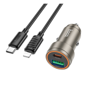 HOCO Z57A GLORIOUS PD30W+QC3.0 CAR CHARGER SET (C to IP) METAL GRAY