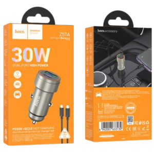 HOCO Z57A GLORIOUS PD30W+QC3.0 CAR CHARGER SET (C to IP) METAL GRAY