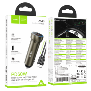 HOCO Z54B PROSPEROUS PD60W(2C) CAR CHARGER SET (C to IP) GOLD