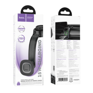 HOCO HW31 CROWN MAGNETIC WIRELESS CHARGING CAR HOLDER (CENTER CONSOLE) BLACK METAL GRAY