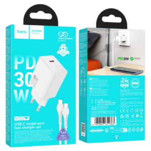 HOCO N70 NUEVO SINGLE PORT PD30W CHARGER SET (C to C)(EU) WHITE