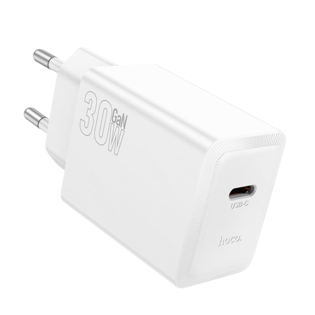 HOCO N70 NUEVO SINGLE PORT PD30W CHARGER SET (C to IP)(EU) WHITE