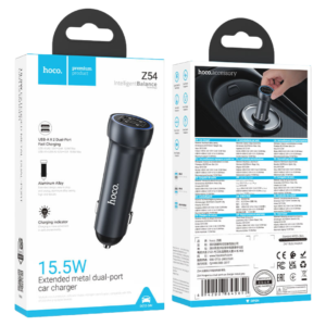 HOCO Z54 PROSPEROUS DUAL-PORT CAR CHARGER METAL GRAY