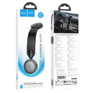 HOCO HW29 TOTEM RING MAGNETIC WIRELESS FAST CHARGING CAR HOLDER (CENTER CONSOLE) BLACK METAL GRAY