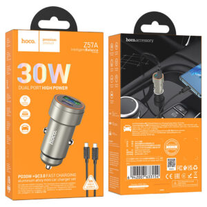 HOCO Z57A GLORIOUS PD30W+QC3.0 CAR CHARGER SET (C to C) METAL GRAY