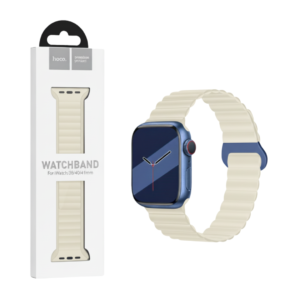 HOCO WA22 ORIGINAL SERIES LEATHER STRAP FOR IWATCH (42/44/45/49MM) ANTIQUE WHITE WITH MISTY BLUE