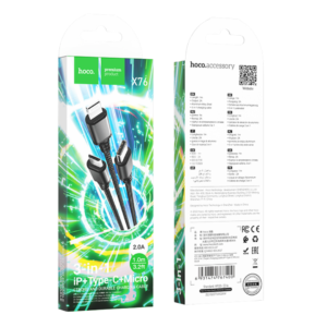 HOCO X76 3-IN-1 SUPER CHARGING CABLE (iP+Type-C+Micro) BLACK