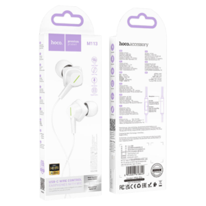 HOCO M113 USB-C WIRE CONTROL EARPHONES WITH MIC WHITE