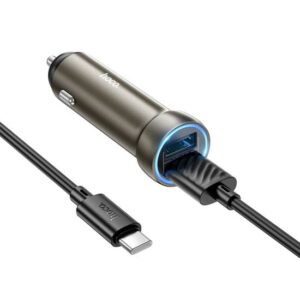HOCO Z54 EXTENDED METAL DUAL-PORT CAR CHARGER SET, USB-A TO USB-C