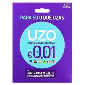 UZO SIM CARD FOR INTERNATIONAL CALLS 0.01€/MIN WITH 15GB+€15 BONUS BALANCE ON TOP-UPS