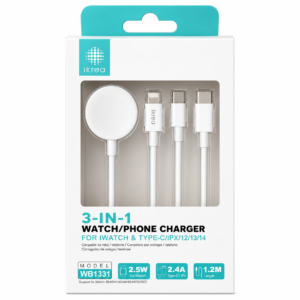 IKREA WB1331 3-IN-1 TYPE-C TO IPX/12X13X14 WATCH/PHONE CHARGER 1.2M