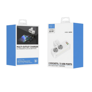 ISER SA0114 MULTI-POWER POWER STRIP WITH 2 SOCKETS + SWITCH AND 3 USB-A*2+USB-C*1 PORTS WHITE