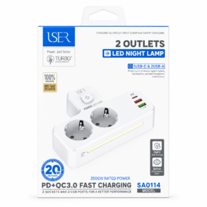 ISER SA0114 MULTI-POWER POWER STRIP WITH 2 SOCKETS + SWITCH AND 3 USB-A*2+USB-C*1 PORTS WHITE