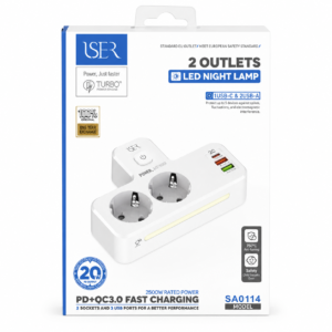 ISER SA0114 MULTI-POWER POWER STRIP WITH 2 SOCKETS + SWITCH AND 3 USB-A*2+USB-C*1 PORTS WHITE