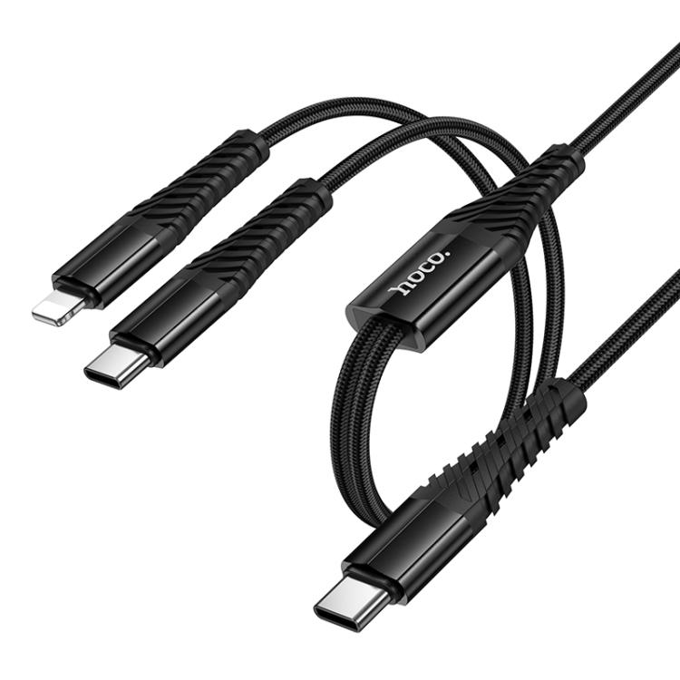 HOCO X123 VICTORY 2-IN-1 CHARGING CABLE(C TO IP+C) BLACK