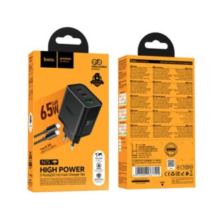 HOCO N75 GRANDE 65W(2C1A) CHARGER SET(C TO C)(EU) BLACK