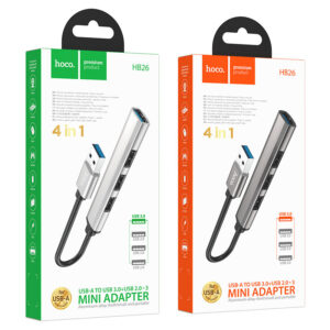 HOCO HB26 4 IN 1 ADAPTER(TYPE-C TO USB3.0+USB2.0*3) GRAY