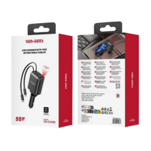 VEN-DENS VD-CC029 CAR CHARGER WITH TWO RETRACTABLE CABLES